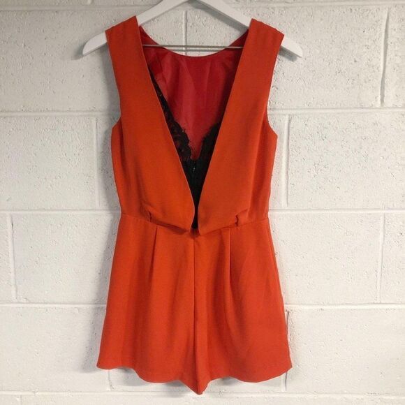 TOPSHOP Hot Orange Lace Back Romper Playsuit - Picture 7 of 10